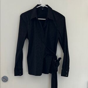Ann Taylor Elegant Black Tie Blouse